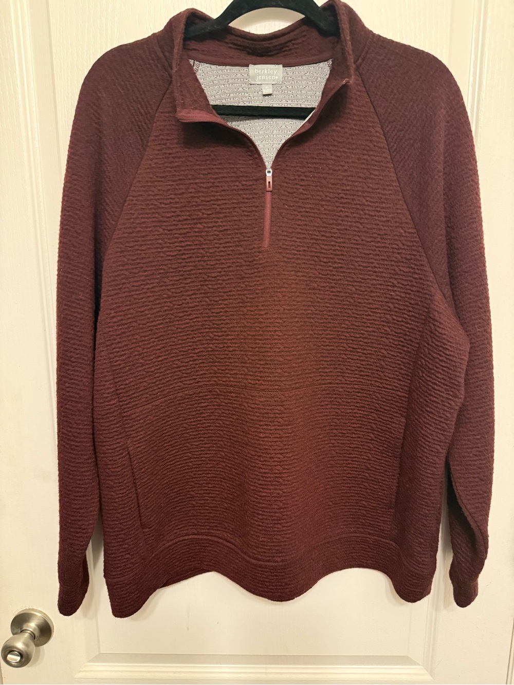 Berkeley Jensen Men's Quarter Zip Pullover Sweater XL Burgundy Textured Knit